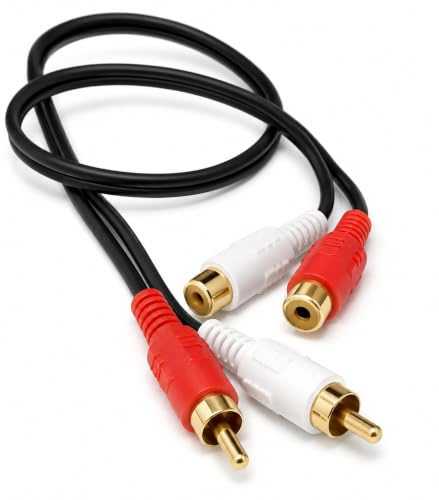 Drut Cavo di prolunga Audio Twin Corto da 50 cm, 2 x RCA a RCA Phono, Cavo da Maschio a Femmina, connettori in Oro Nero da 1,6 Piedi