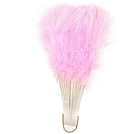 Tiardey Handfächer mit Federn, 50 cm, Federfächer, Flapper, faltbar, Handfächer für Kostüm, Hochzeit, Party, Geschenk, Outdoor, Vintage, Tanz, Fotoshooting (Rosa)