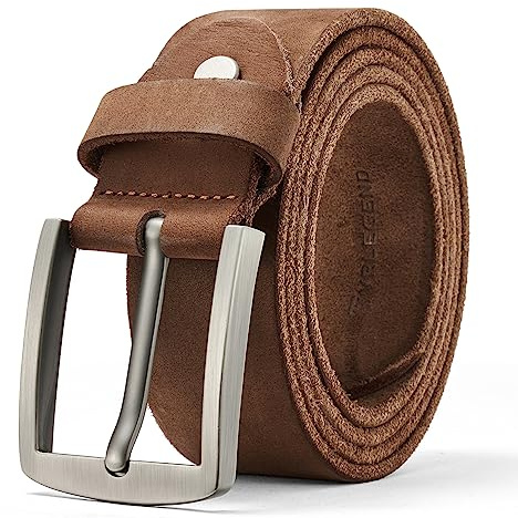 VRLEGEND Cinturón Cuero Hombre Cinto Piel Vintage Cinturón De Cuero 38MM Marrón/Negro, Idea de Regalo (105CM)