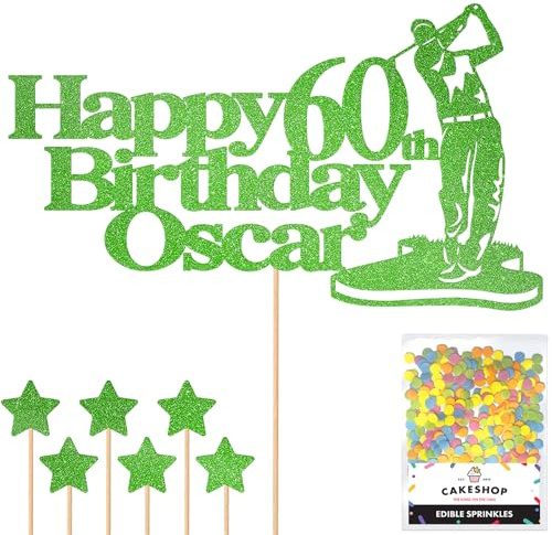 Personalised Golf Golfer Glitter Cake Topper - Green Custom Age & Name Glitter Cake Decoration and Sprinkles - Happy Birthday Decorations - Personalised Toppers for Cakes by Cakeshop