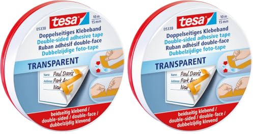 tesa doppelseitiges Klebeband, perfekt für Fotos und Papier, 10m x 15mm, in hochwertiger Metalldose (Packung mit 2)