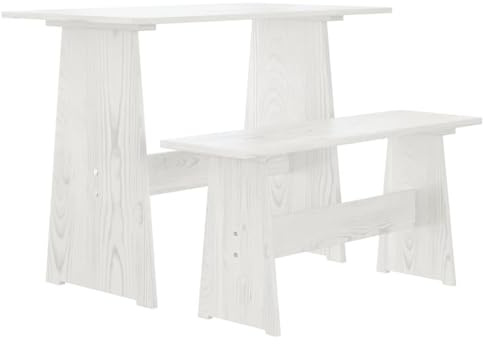 Homgoday Esstisch mit Bank Reine Weiß Massivholz Kiefer Tisch Model327251