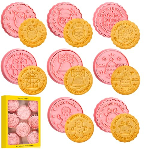Atuoxing 8 Piezas Moldes Galletas Navidad, 3D Cortador de Galletas Navideñas, Molde de Galletas de Navidad para Niños, Juego de Cortadores de Galletas (E)