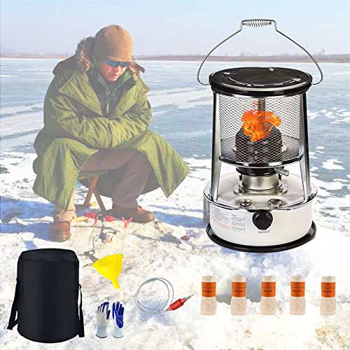 Kerosinofen für den Innenbereich, Kerosinheizung ohne Strom, tragbarer Petroleumofen, 4 l, 6 l, Paraffinheizung für Camping, Terrasse, Zelt, Wandern im Freien, mit Aufbewahrungstasche und 5 Dochten, 6