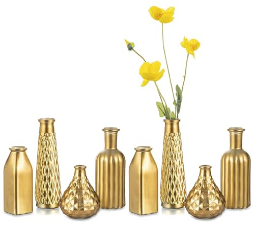 Hewory Vase Doré Vase Decoratif Design, 8 Vintage Petit Vases en Verre