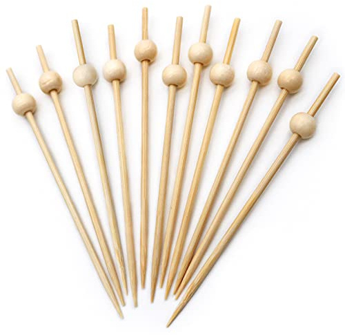 BLUE TOP 200PCS Wood Pearl Cocktail Picks for Drinks&Food, 4.7 Inch Fancy Decorative Cocktail Toothpicks Food Picks, Decorative Bamboo picks for Halloween Parties Bar Hotel Events July 4th
