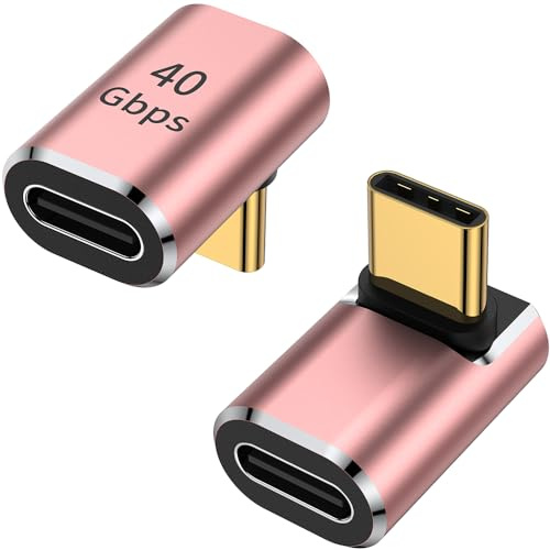 AuviPal USB C 90 Degree Adapter (2 Pack), USB C Male to Female L Shape Right Angle Connector (Rose Gold)