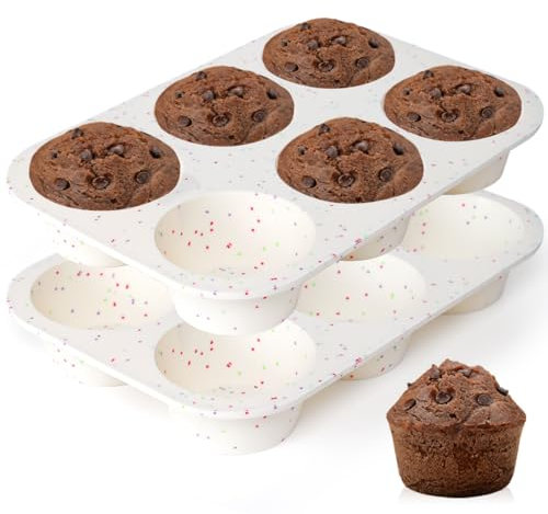 CAKETIME Jumbo Muffin Pan, 3.5 Inch Large Muffin Pan 6 Cup Silicone Jumbo Muffin Tin for Baking Giant Homemade Muffins, Cupcakes, Frittatas BPA Free Non Stick 2 Pack Confetti