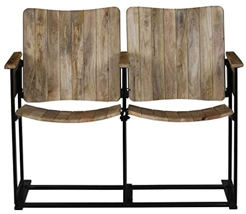 HETFTJN Ohrensessel Vintage Chaiselongue Modern Family Stillsessel - 2-Sitzer-Bank Mango Massivholz und Stahl für Wohnzimmer Studierzimmer Balkon Büro
