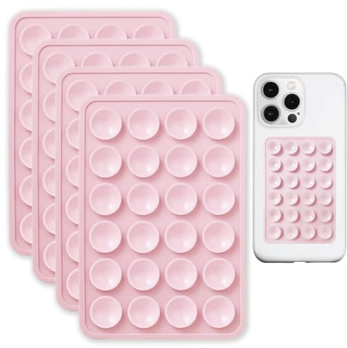 4 Pcs Silicone Suction Phone Case Mount, Non Slip Strong Grip Holder | Hands-Free for Tiktok Selfies Videos, Sticky Mirror Shower Phone Holder Compatible with iPhone and Android (Pink)