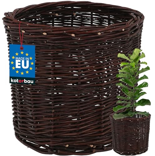 KOTARBAU® Weidenkorb zum Bepflanzen Braun Höhe 26 cm ⌀ 28 cm Übertopf Korb aus Weide Pflanzkorb geflochten Pflanzkörbe Outdoor Korbübertöpfe für Balkon Blumentopf geflochten