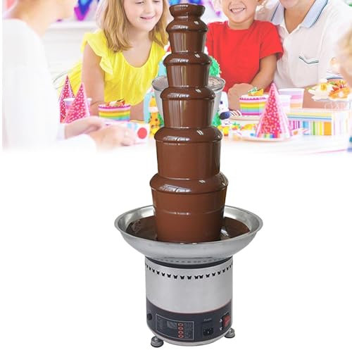 Chocolate Fountains Electric Chocolate Fountain Machine, 5/6 Tiers Stainless Steel Sauce Melting Pot Large Fondue Sets For Party Wedding Buffet Equipment, 0℃~150℃ Temperature Adjustable,300W(6Tier)