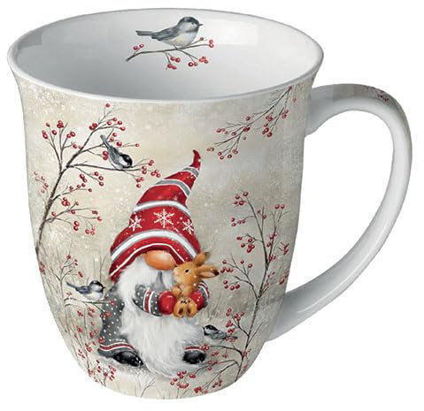 Ambiente Tasse à café Tasse à thé Tasse Tasse 0,4 l Fine Bone China Porcelaine Lutin Nains Animaux Hiver Noël Avent Série Dwarf Hug