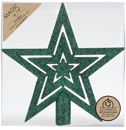 Inge-glas Christbaumspitze Stern 21,5cm Kunststoff - bruchsicher & mit Glitzer - Christbaumstern Weihnachtsbaumspitze für Weihnachtsbaum - Christbaumschmuck & Weihnachtsbaumschmuck - Noble Green