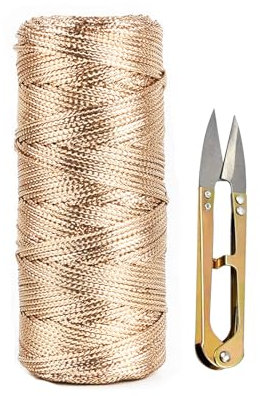 Utapossin 1.5MM Gold Kordel 100 m, Silberdraht, Schnur Goldene, Nicht Elastisch Kordelband Schnur mit 1 Stück Eisen-Schere, DIY Bastelschnur zum Handwerk Hochzeit Dekorieren oder Verpacken (Gold)