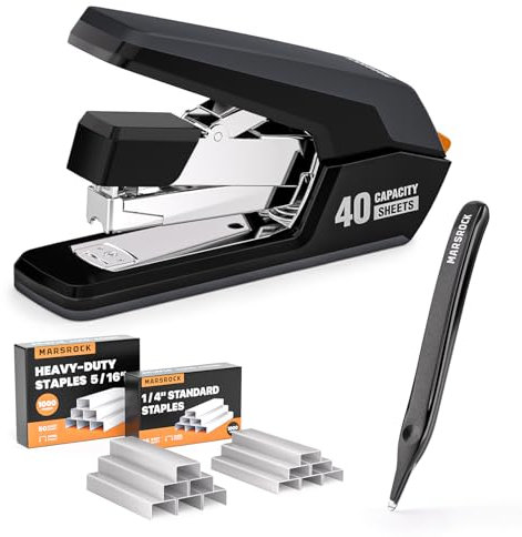 Müheloser Hefter,Für 40 Blatt,1-Finger-Press-Heftung,Ergonomisches Design,2000 Heftklammern und magnetischem Klammerentferner Schwarz