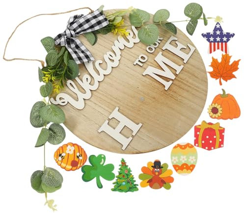 Cabilock Türhänger Schild Holz Willkommen Austauschbares Ornament Haustür Home Holz Dekoratives Schild