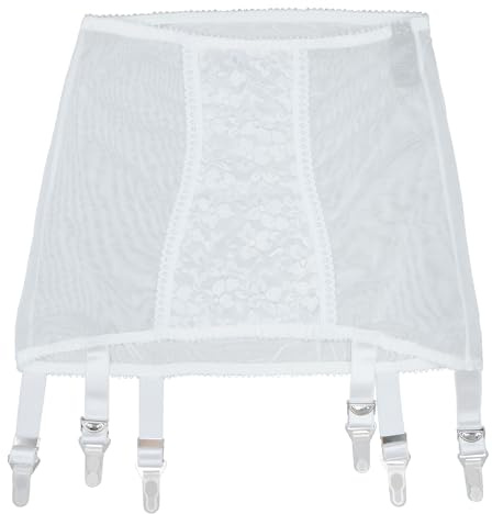 Luxallacki Sheer Mesh Floral Lace Open Bottom Pull-on Girdle Garter Adjustable 6 Straps Suspender Belt Waist Firm Shaping Underwear