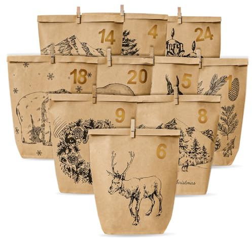 Adventskalender zum Befüllen, 24 Weihnachtskalender Geschenk Papiertüten Groß zum Selber Befüllen, adventskalender 2025 zum Befüllen aKraftpapiertüten Advents Tüten- Weihnachten
