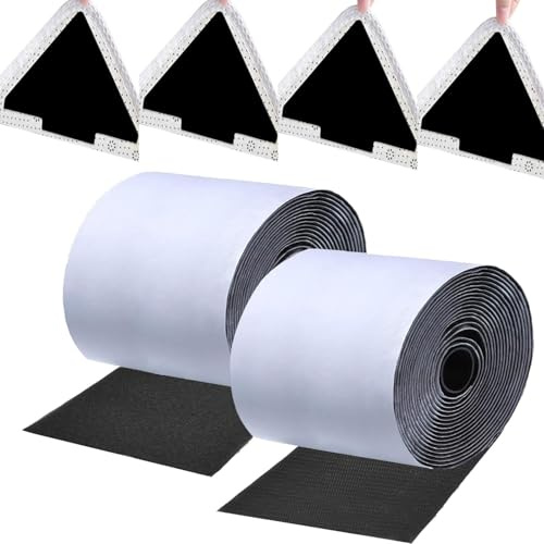 CLKE 3M x 11CM Double Sided Sticky Tape, Heavy Duty Self Adhesive Fastening Tape for Couch Cushions & Carpets, with 4 Triangle Rug Grippers Anti Slip Pads