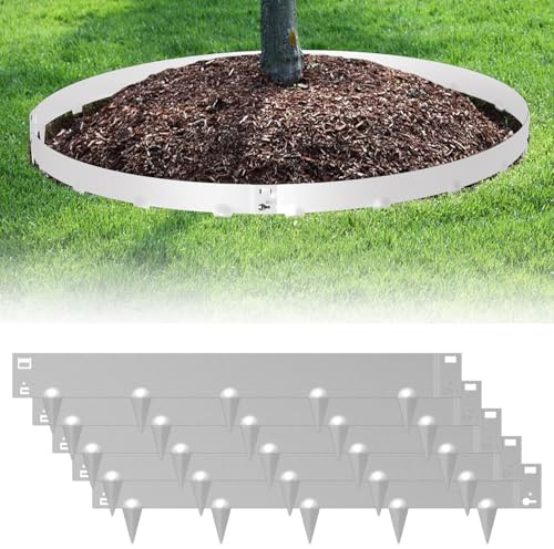 Cecaylie Rasenkante Metall Beetumrandungen mit Dornen Beeteinfassung Rasenkante Verzinkt Blumenbeet Umrandung Rasenkantenblech, Silber (Länge 5m - Höhe 18cm)