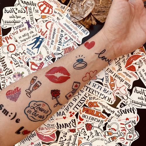 Yatatu - Tatuajes Temporales para Bodas - Más de 130 Calcomanías para Bodas con Diseños Variados - Piezas Individuales Listas para Usar (Pack en Alemán)