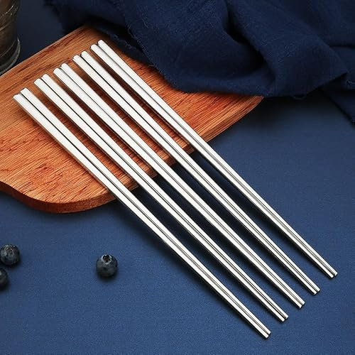 10 Pares Palillos acero Inoxidable, Palillos Chinos Acero Inoxidable, Palillo Metálicos Reutilizables, Pulido de Espejo, Antideslizante, Aptos para Lavavajillas, Ligeros y Fáciles Usar