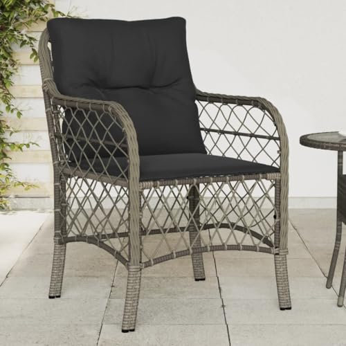IKAYAA 2er Set Gartenstuhl aus Polyrattan Hochlehner Stühlen loungesessel Outdoor Gartenmöbel Set mit 2 Sessel Outdoor Rattansessel-Grau-