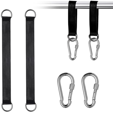 Luxoraiova Lot de 2 crochets de suspension pour balançoire – Fixation pour hamac indéchirable avec mousquetons et anneaux en D, sangle de balançoire d'arbre en nylon pour fauteuil suspendu, balançoire