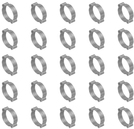 PATIKIL 25 Pack 28-31mm Double Ear Hose Clamp, 304 Stainless Steel O Clip Crimp Rings for Fuel Petrol Pipe Tube Fitting Connections, Silver Tone