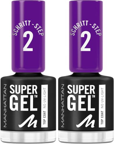 Manhattan Super Gel Top Coat, Maniküre Effekt ganz ohne UV Licht, Durchsichtiger Überlack mit bis zu 14 Tagen Halt, Farbe Clear 001, 1 x 12ml (Packung mit 2)