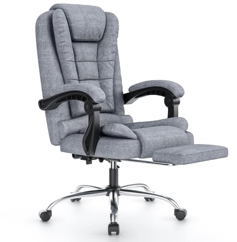 naspaluro Chefsessel Bürostuhl mit Fußstütze Ergonomischer Stuhl Stoff Grau | Schreibtischstuhl mit Hoher Rückenlehne Gepolsterter Armlehnen und Höhenverstellbar Neigefunktion, 360° Drehstuhl für Büro