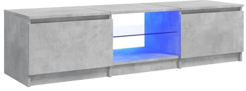 Hommdiy TV-Schrank mit LED-Leuchten Lowboard Sideboard Fernsehschrank Fernsehtisch TV Möbel Betongrau 140x40x36 cm