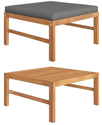 QJBSAVVA Fußhocker aus Teakholz mit Dunkelgrauem Sitzkissen 62,5 x 62,5 x 30 cm Weiche Polsterauflage & Wetterbeständig für Garten Terrasse und Balkon