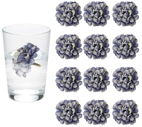 sourcing map Lot de 12 fleurs flottantes pour centres de table, fleurs d'hortensia bleues et violettes en soie synthétique pour bougies flottantes, vases, remplissage de fête, maison, table, mariage
