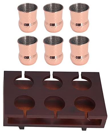 NUMNBE Lot de 6 gobelets en cuivre de 100 ml - Verres à cocktail en acier inoxydable avec support en bois pour fête et maison
