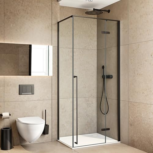 Box Doccia Angolare 70x90 Cm (H 200) Linea Nylo Porta Battente Con Lato Fisso Cristallo 6 Mm Trasparente Profilo Nero