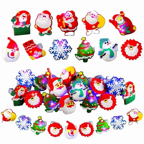 WREWING Lot de 50 anneaux lumineux à DEL – Anneaux de Noël lumineux en vrac pour cadeaux de Noël, cadeaux de fête d'enfants | Bijoux flash multicolores, cadeaux réutilisables sans bonbons