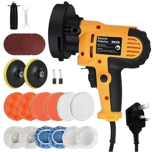 Electric Car Polisher Buffer Sander 800W, Corded Variable Speed 500-3500 RPM, 5 inch (125 mm) Rotary Polishing Machine with Shockproof Handle & 15 Pcs Buffing Kit, UK Plug