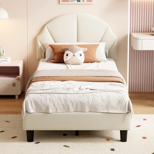ADWOLT Polsterbett Kinderbett 90x200 cm,Bett Mädchen mit Verstellbares-Kopfteil in Wellenform und Lattenrost, Einzelbett 90x200 für Mädchen,Jugendbett Bettgestell aus Massivholz,Samt