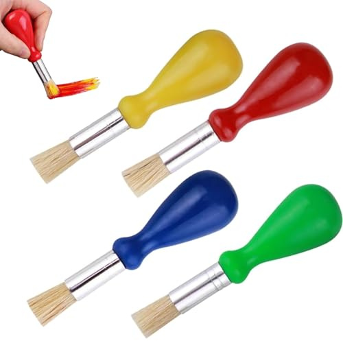 4 PCS Rounded Paint Brushes Gouache Brush Easy Grip Paint Brushes for Home Art Time and Birthday Party Painting Activities with Acrylic & Oil Painting