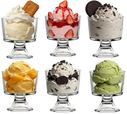MYKAGS Elegant Glass Dessert Bowls Set of 6, 280ml Sundae Glasses for Trifle Prawn Cocktail and Desserts for Entertaining and Everyday Use