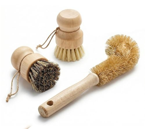Katyjun 3 Stück Spülbürste Holz Gemüsebürste Kartoffelbürste Aus Bambus Und Sisal Effektiv Reinigende Und Langlebige Haushaltsbürsten Für Nachhaltige