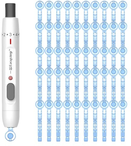 Tomedeks 1 Stück Stechhilfe für Universallanzetten+50 Blutentnahmekanülen, Präzise und Schmerzfreie Blutzuckermessung, Tiefenverstellbare