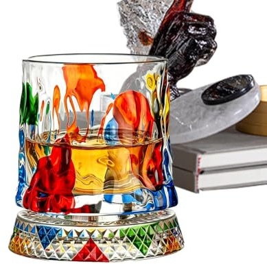 Bicchiere da whisky rotante – Allevia lo stress 360, a forma di bicchiere in rock, capacità 270 ml + base di altezza 10,5 cm, in materiale durevole – per bere alcolici e bar casa