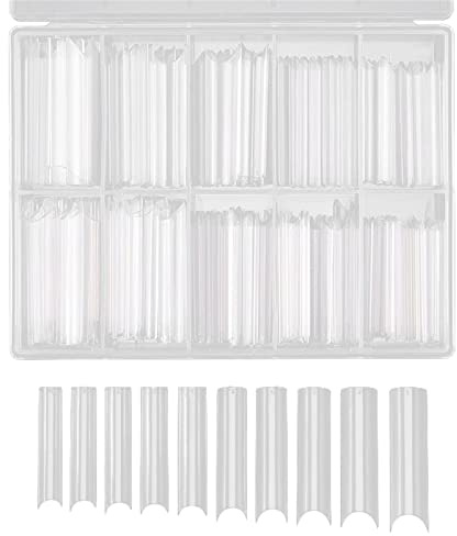 Puntas cuadradas largas y rectas para uñas acrílicas artificiales, juego de puntas de uñas postizas con naturales para manicura profesional en el hogar (transparente, talla única)