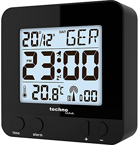 Technoline WT 235 Réveil radio-piloté avec capteur tactile, 8 x 2,5 x 8 cm (noir avec piles)