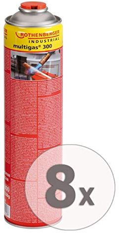 ROTHENBERGER Industrial Multigas 300 Gas Kartusche, 600 ml,338g, Anschluss: 7/16“ EU, Norm EN 417 selbstverschließend,8 Stück