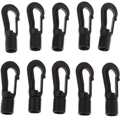 perfeclan 10x Karabinerhaken für 5mm Expanderseil,Multifunktions Karabiner Kunststoff für Elastisches Gummiseil, Haken Seil für Wasserflaschen, Seile, Rucksäcke, Angelruten,Schwarz