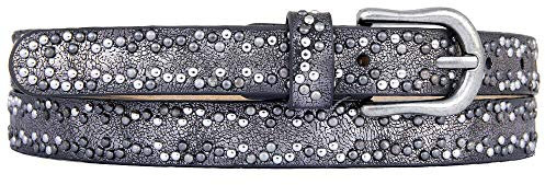 Zakatte • Damen schmaler Nietengürtel aus Kunstleder bis 105 cm BS028 (75 cm, Anthrazit metallic)